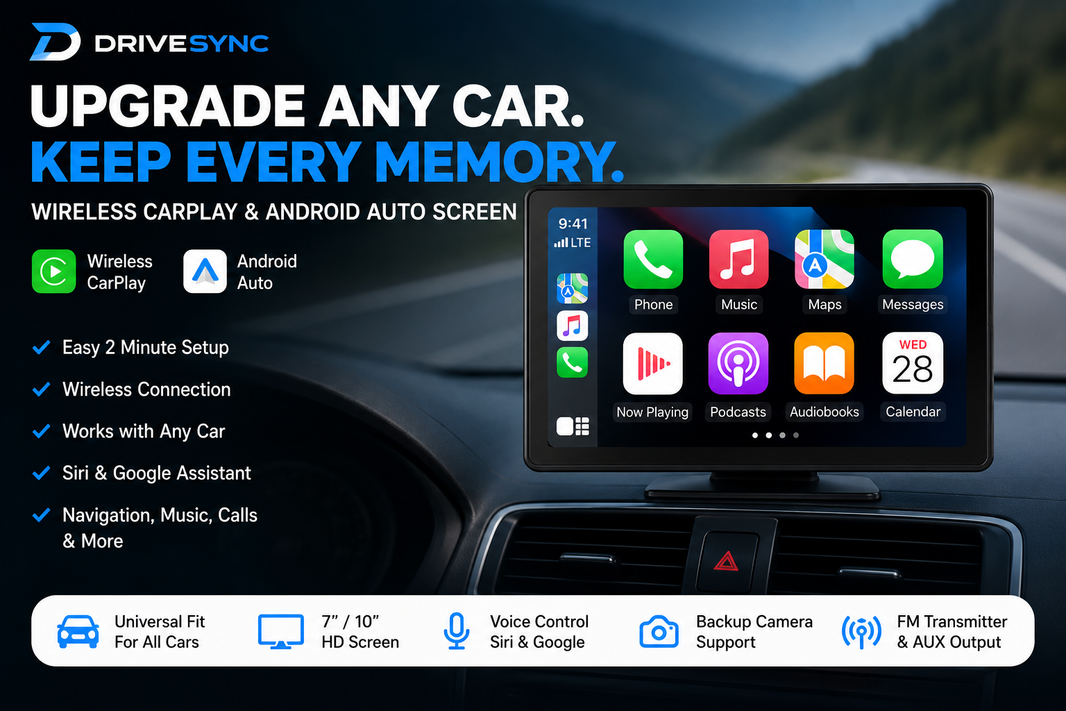 DriveSync Pro 10” Wireless CarPlay & Android Auto Display Screen